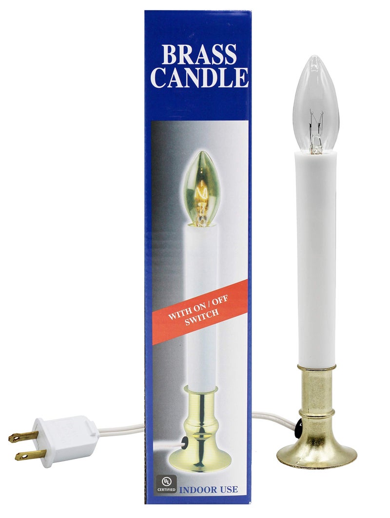 Creative HobbiesÂ® Electric Window Candle Lamp with Brass Plated Base, On/Off Switch, Light Bulb, Ready to Use! - Image 1